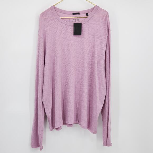 ATM Slub Jersey Long Sleeve Destroyed Wash Tee in Pink Hyacinth XXL NWT - Picture 1 of 7